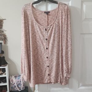 Lane Bryant Pink Marled Button-Front Long Sleeve Top Never Worn